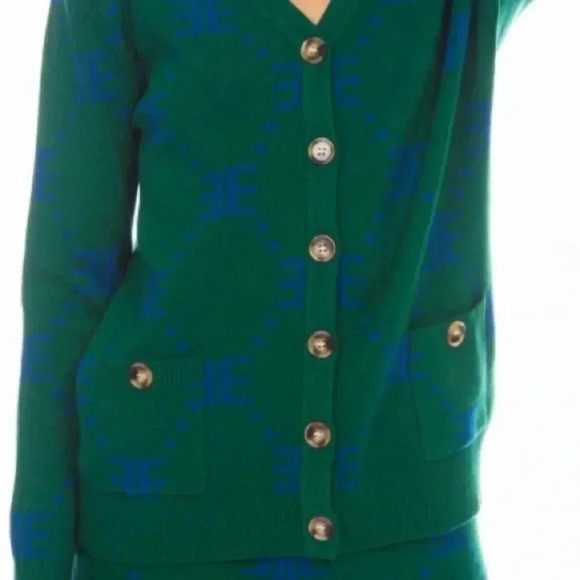 Ell and Emm Women’s Green Royal Blue EE V-Neck Cardigan Sweater Jumper Size M/L - Picture 4 of 14